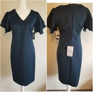 SL Fashions Embellished Flutter-Sleeve Dress